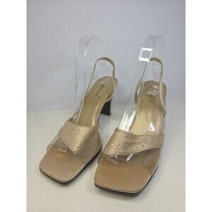 Rasolli Satin & Clear Plastic Champagne Rhinestone Beading Sling Back sz 11 hoco
